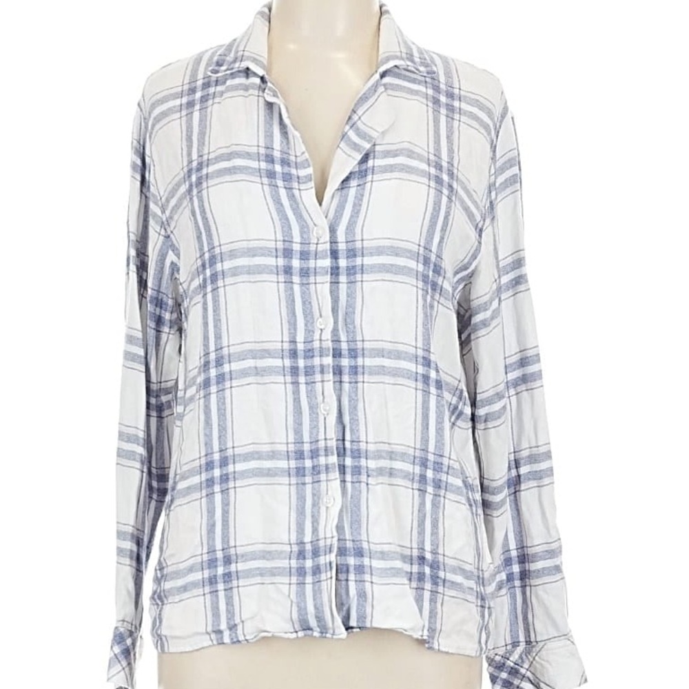 Women's Blue and Pink Plaid Button-Up Shirt